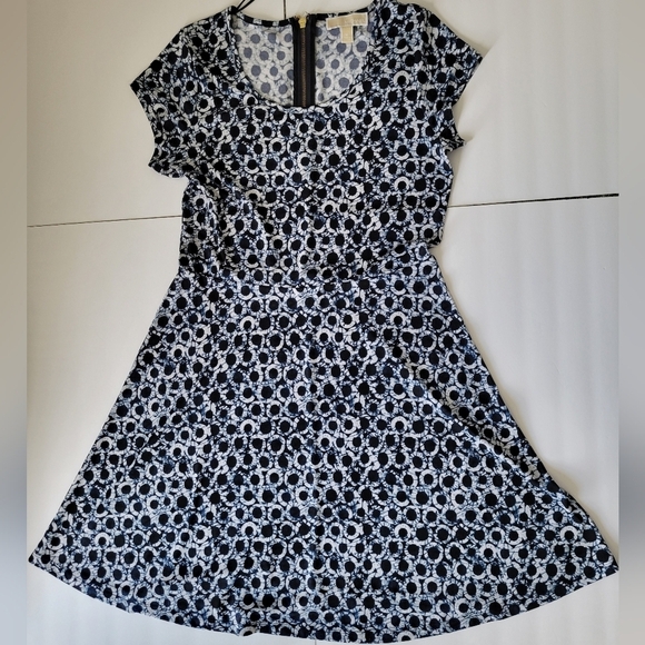 Michael Kors Navy Blue Polka Dot Sunburst Career Wear Office Short Sleeve Dress - Picture 1 of 9